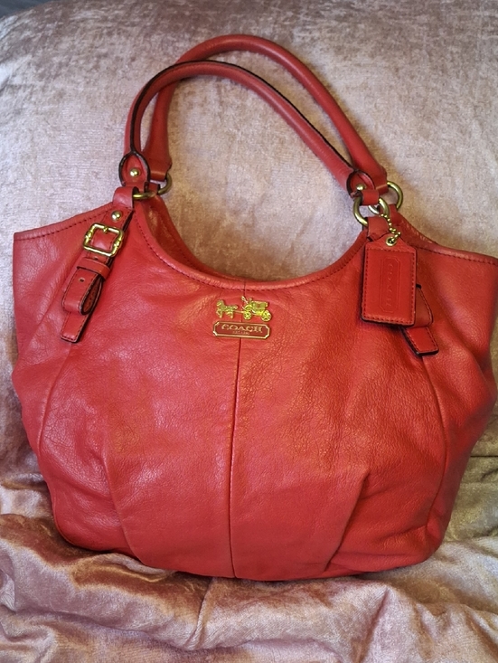 Coach Handbags - COACH MADISON ABIGAIL Light Red Leather Shoulder Bag with Gold Accents